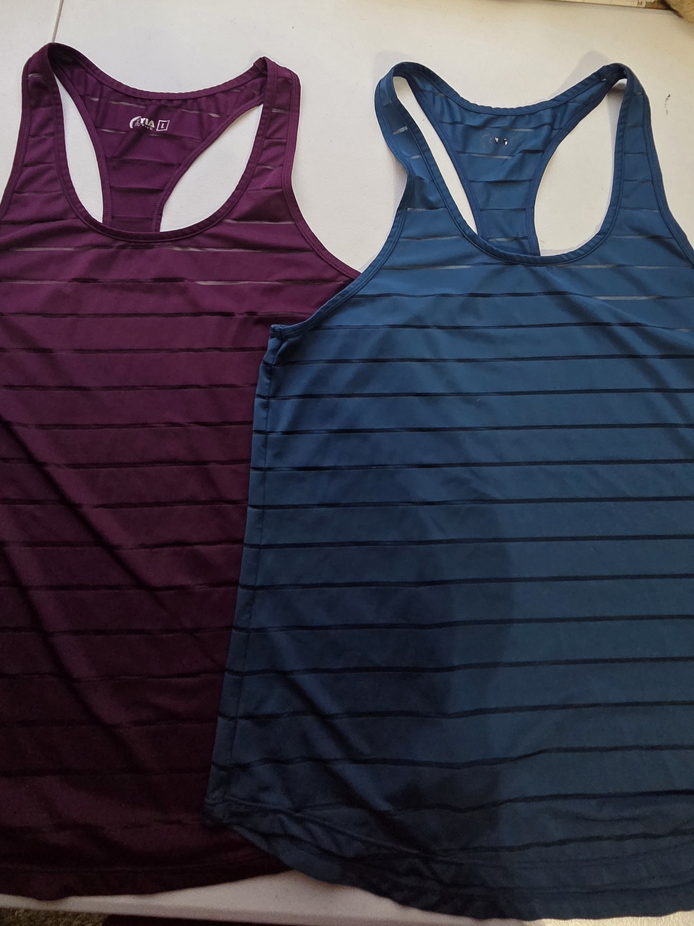 ZYIA Havana Striped Mesh Performance Athletic Top (Lot OF 2) Plum & Turquoise. L